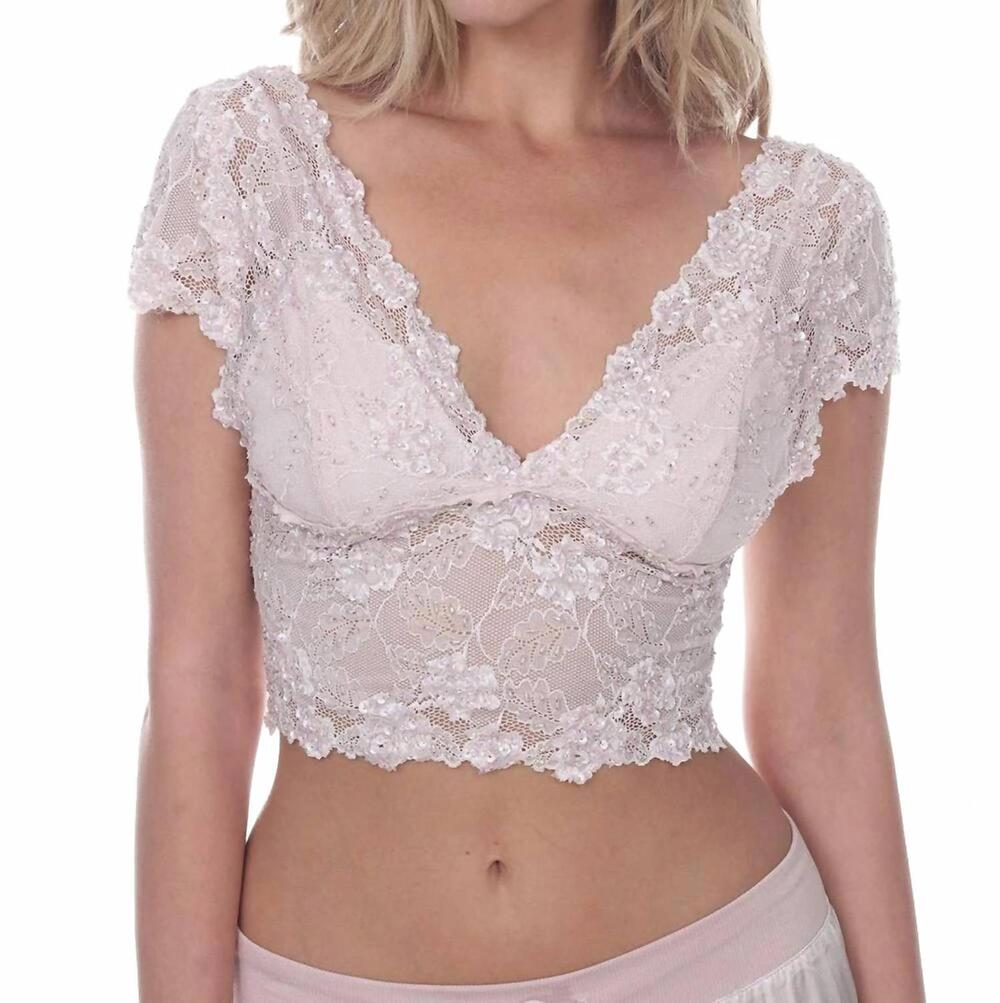 NEW PJ HARLOW grace lace corset crop top in blush pink